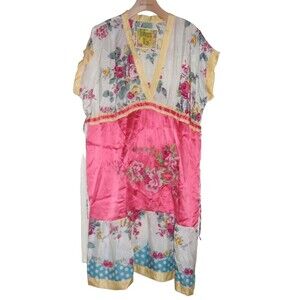 Johnny Was Size XL Silk Dress Embroidered Printed Flowers Multicolor BOHO Tie